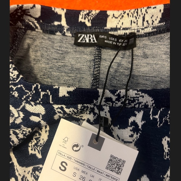 Zara navy blue and white floral jacquard long sleeve mini dress NWT - Picture 8 of 11